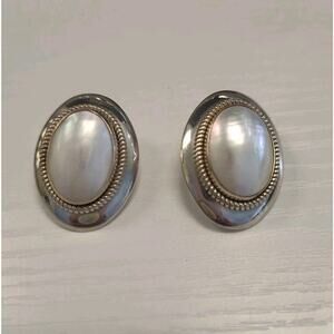 Waldeck Johnson WJ Mother Of Pearl Pierced Earrings 925 Sterling Silver 1.25"